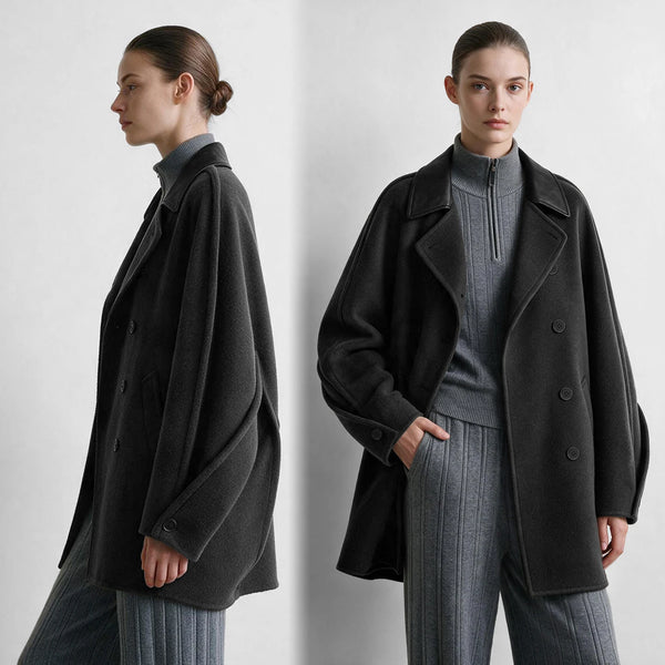 Amii Women's Wool Coat Double-Breasted Batwing Sleeve Lapel Collar Commuter Loose Woolen Jacket 2026 Woman Winter Coats 12654012