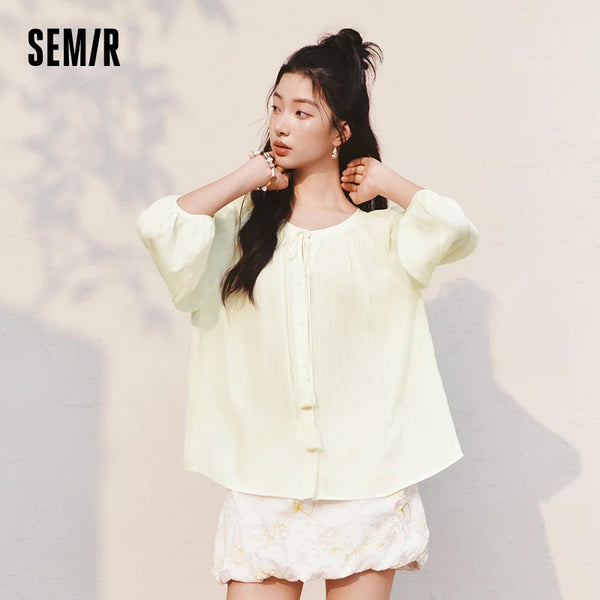 អាវ Semir សម្រាប់នារី ដៃអាវរាងចង្កៀង ៧/៨ រំយោល អាវធំ រចនាបថសិល្បៈ រដូវក្តៅ ឆ្នាំ២០២៦