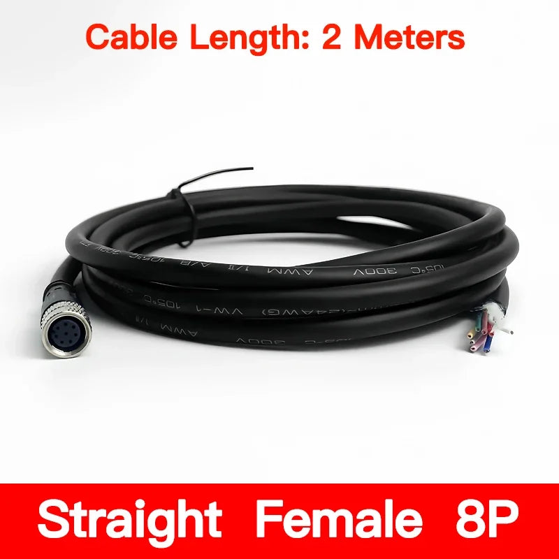 2Meters Waterproof M8 Sensor Connector, Male & Female 3/4/5/6/8 Pin, Integrated Injection Molding Industrial Cable Plug