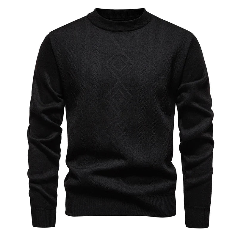 Wind Resistant Men Knitted Sweater Stretch Rib Hem Vertical Twist Jacquard Fleece Lined Office Daily Long Sleeve Top