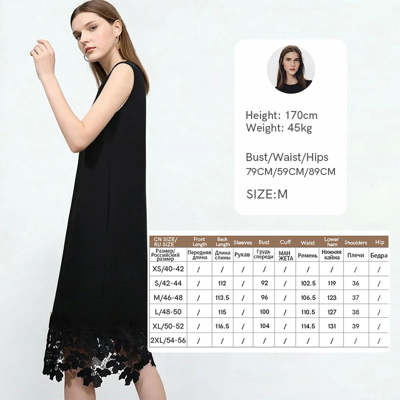 Amii Women's Dress 2026 Summer New Round Neck Patchwork Lace Trim Cotton Elegant Office Casual Midi Dress for Women 12652020