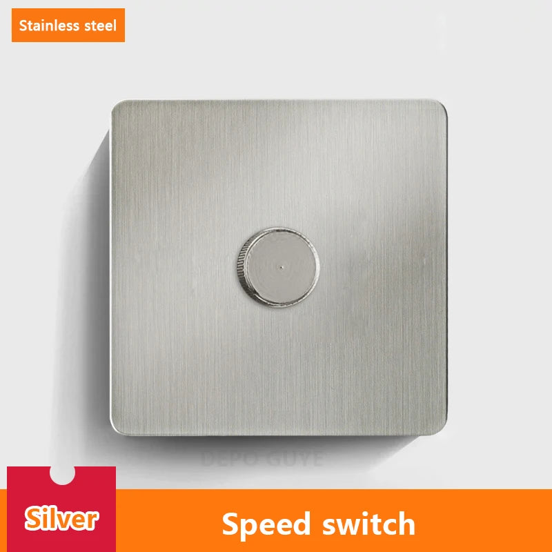 EU UK Standard Single Dimmer Switch Knob Wall Light Switch Black/White/Silver/Gold Stainless Steel Panel Speed Fan Contro Switch