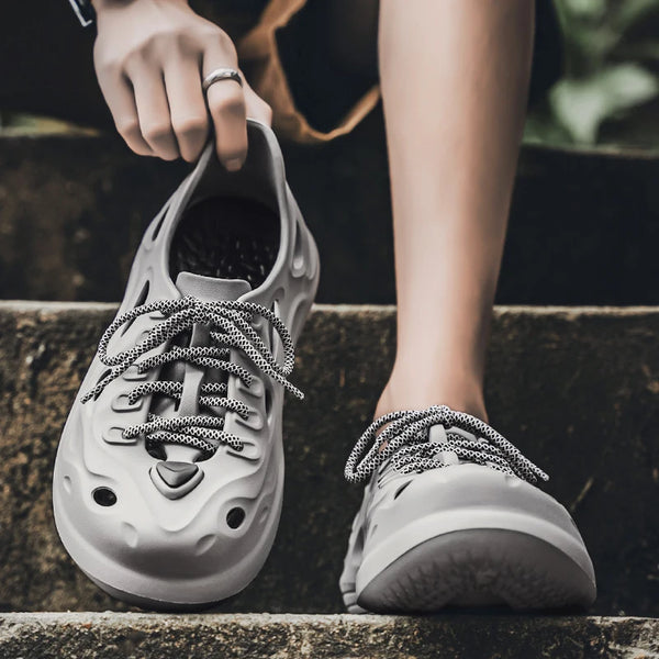 Men's breathable casual Lace up sandals summer new soft-sole outdoor Garden shoes waterproof fashion hole shoes driving slippers
