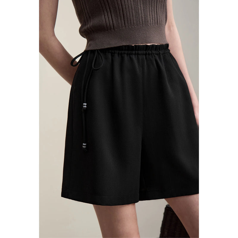 Amii Women's Shorts 2026 Summer New Elastic Tie Waist Ruffle Drawstring Linen Casual Pants Loose Office Woman Clothes 12622111