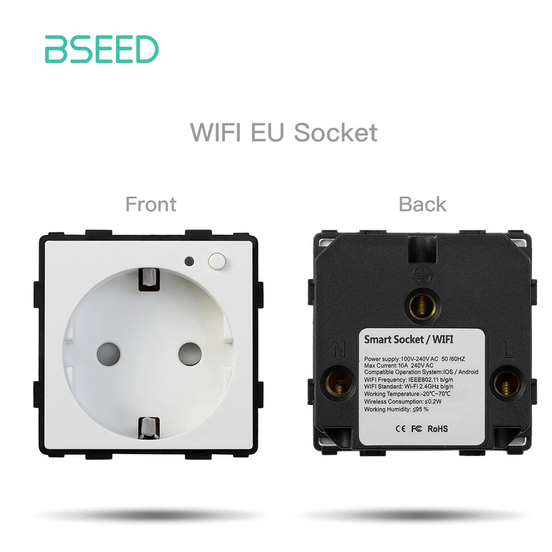 BSEED 1/2/3Gang 1/2Way Wall Button Switch Wall Power Socket Electrical Outlets Part Glass Frame DIY Module Part Free Combination