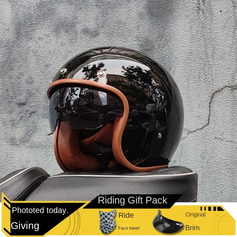 ORZ-060 Vintage 3/4 Jet Motorcycle Helmet Retro Open‑Face Half Helmet,Classic Chopper Scooter Riding Helmet Casque Moto