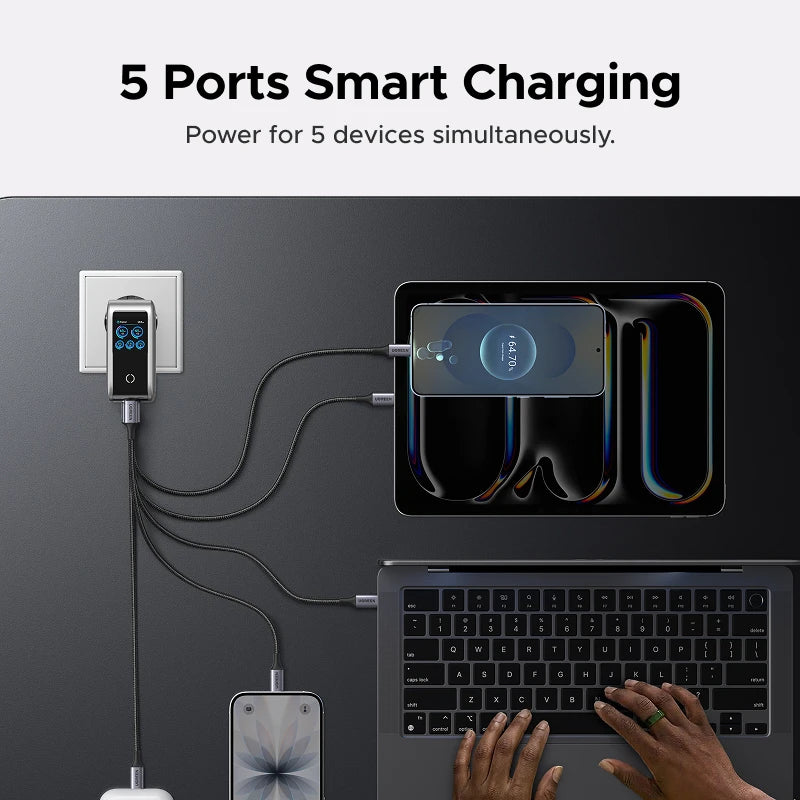 UGREEN 100W GaN Charger With Smart Display QC4.0 PD 3.0 USB C Charger For MacbookPro Laptop iPhone 18 17 Pro iPad Tablet Samsung