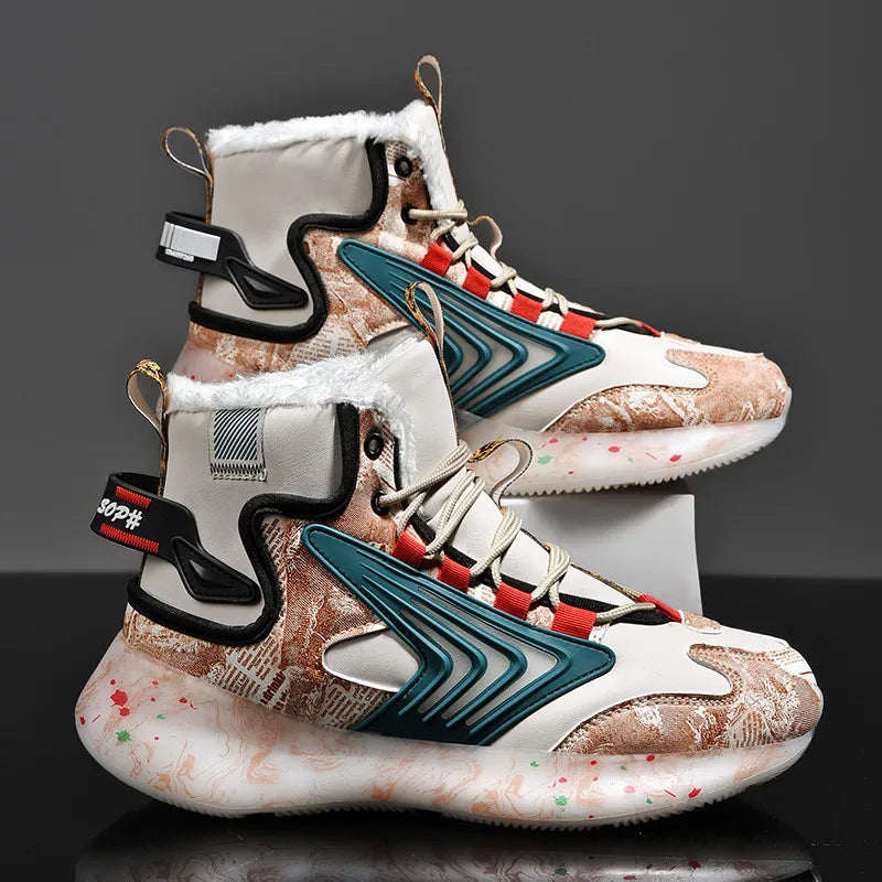 Mens Walking Shoes 2025 New Winter High Top Plush Thick Warm Comfortable Outdoor Snow Boots Fashion Leisure Sneakers Man