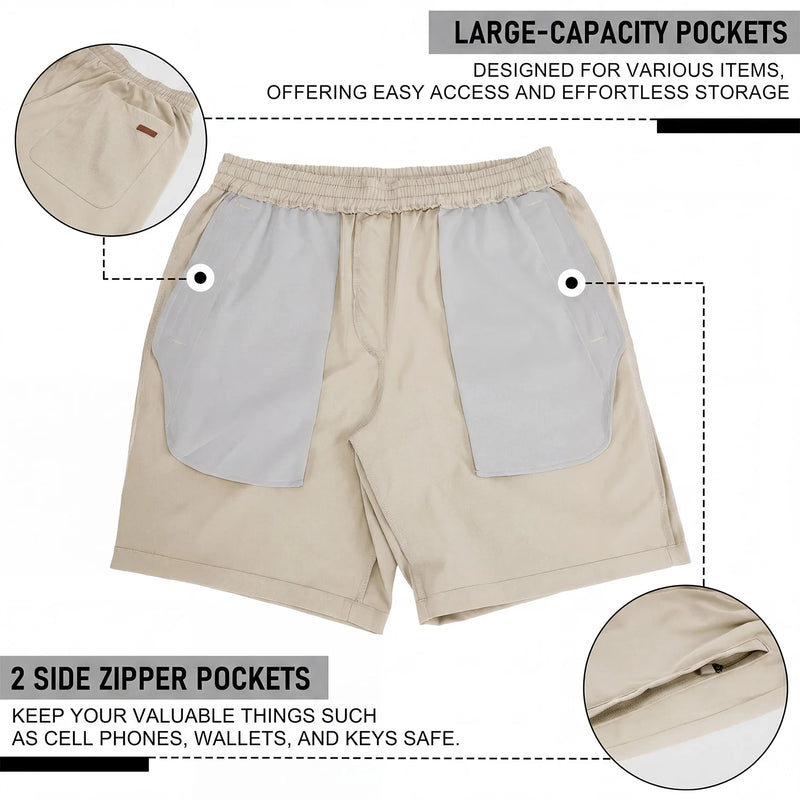 TACVASEN Men's Casual Shorts 7 Inch Inseam Elastic Waist Summer Athletic Shorts With Zipper Pockets Outdoor Daily Shorts
