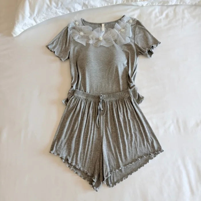 Summer Sleepwear Women's Pajama Elegant 2 Pieces Sleeping Home Suit 2026 New Short Sleeve Top Shorts Homewear Pijama Pyjamas