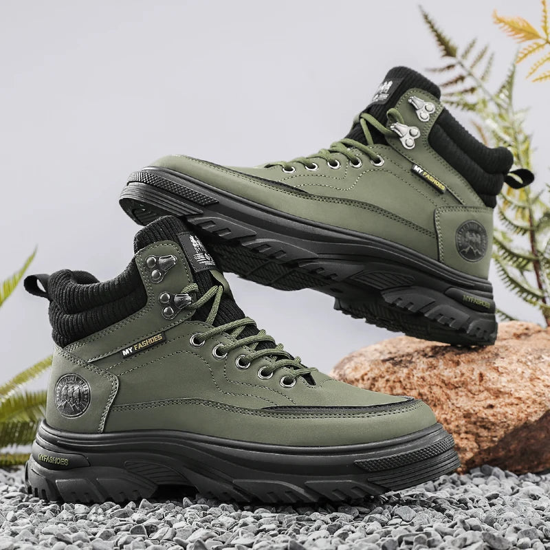 Mens High Top Boots 2025 Autumn New Fashion Workwear Work Short Boots Thick Sole Anti-friction Anti Slip Outdoor Hiking Sneakers