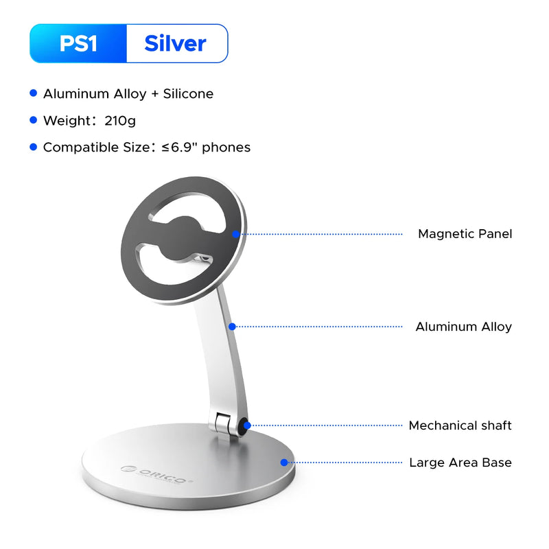 ORICO Magnetic Foldable Phone Stand with 360° Adjustable Strong Magnetic Panel for Office Study Entertainment and Travel