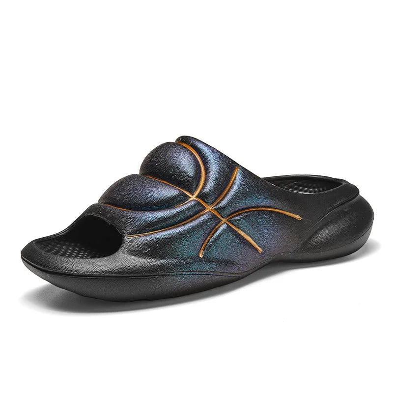 Basketball fluorescent slippers men's summer new outdoor soft soled comfortable beach shoes breathable fashion plus size sandals