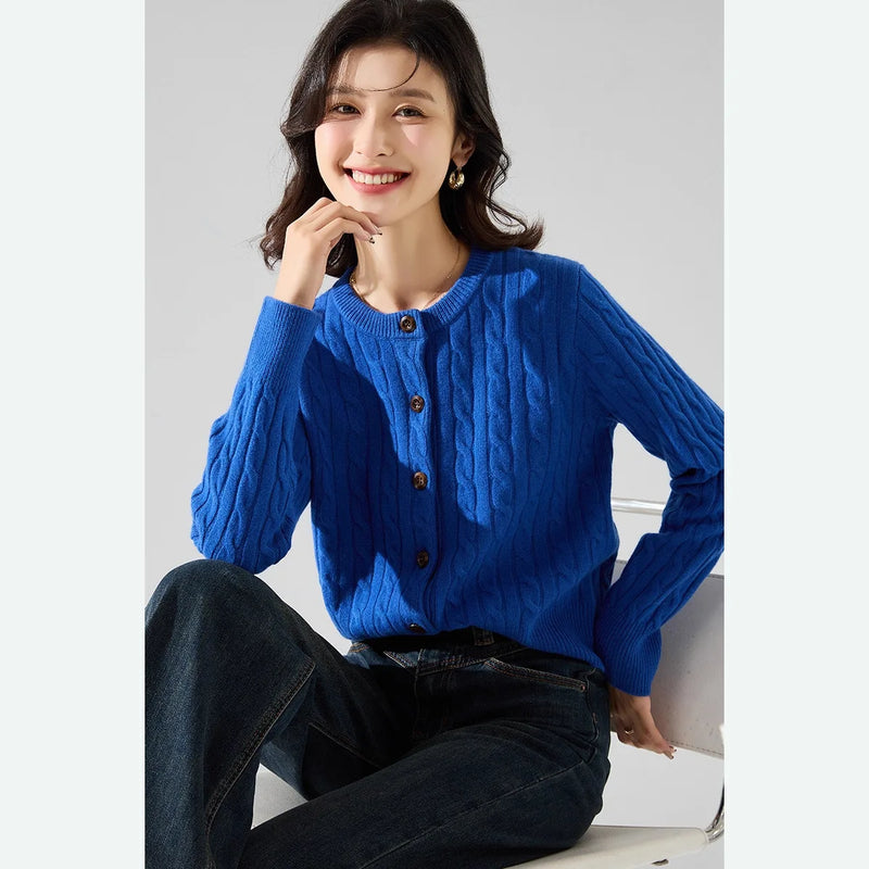Knitted Sweater Women's 2026 Autumn Autumn Round Neck Short Top Long Sleeve Slim Ladies Knitwear Jacket Cropped Cardigan Coat