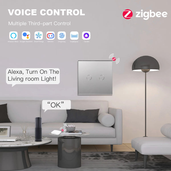 BSEED Zigbee Smart Switch 1/2/3Gang 1/2/3Way Smart Touch Light Switch ដំណើរការជាមួយ Tuya Smart Life ភ្លើងក្រោយពណ៌ខៀវ គ្មានខ្សែអព្យាក្រឹត