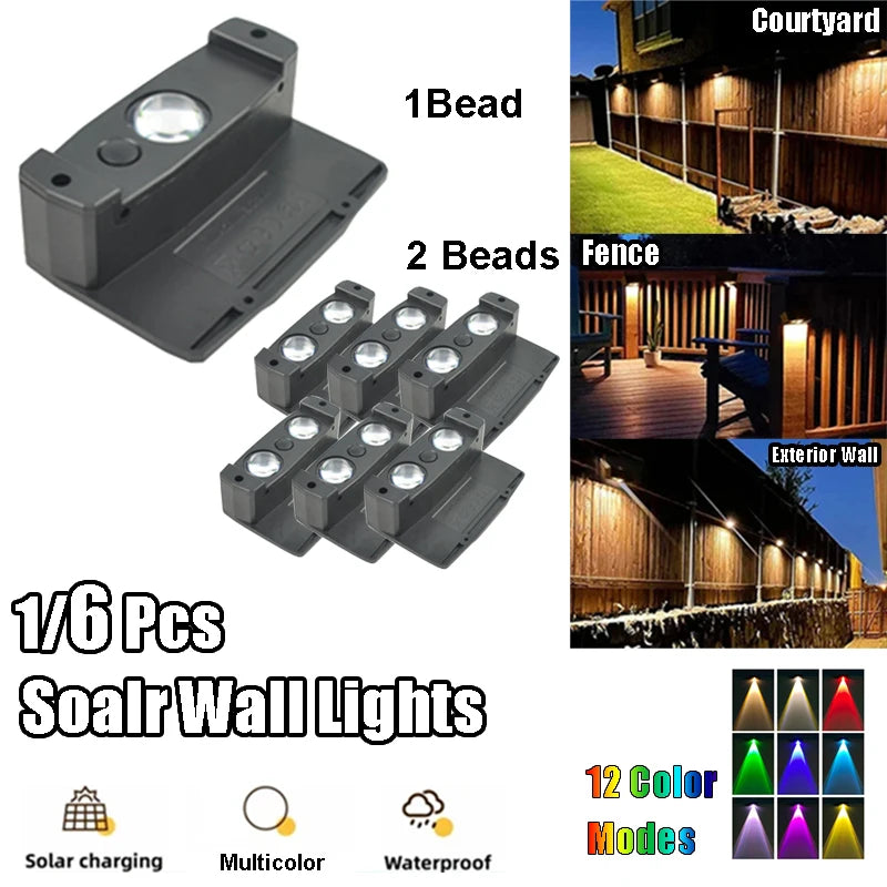 1/6Pcs Solar Wall Light IP65 Waterproof LED Outdoor Spotlight Powered Decoration Porch illumination Fence Balcony Garden