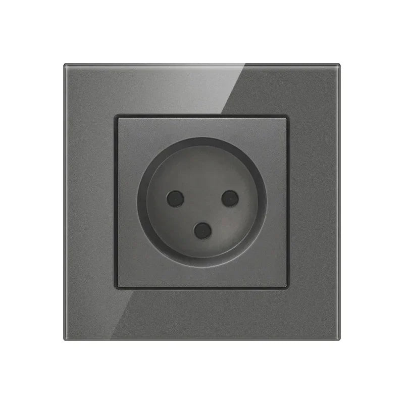Israel Standard Black Square Tempered Glass 16A Power Wall Socket, 220V IL Plug Adapter Electric Outlet 86mm*86mm