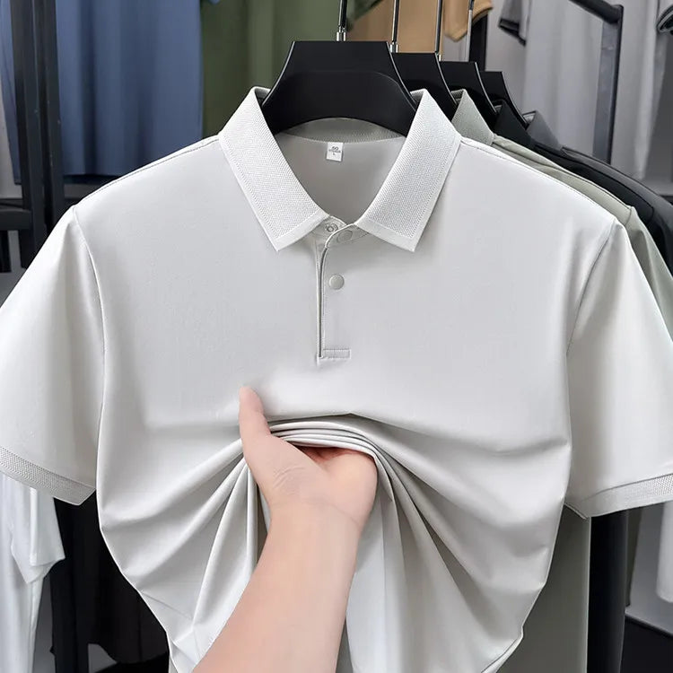 Men's Cooling Polo Shirt – High Stretch Polyamide Spandex, Quick-Dry Breathable, Short Sleeve for Summer Sports & Casual Wear