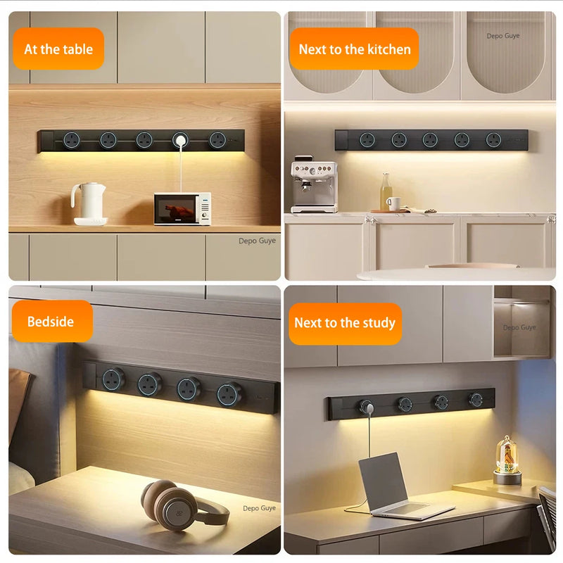 Induction lamp Wall Power Track Socket EU/FR/Russian/Israel/Italy Office Electric Socket Removable Adapter Plug UK Universal USB