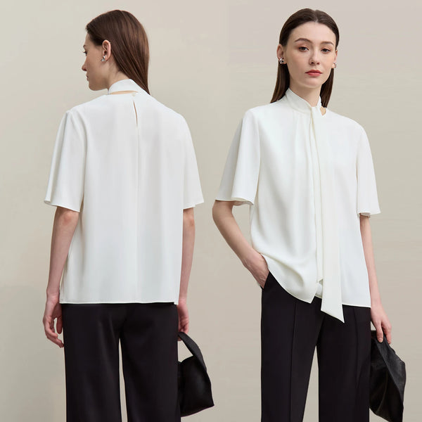 Amii Women's Blouse 2026 Summer New Tie Neck Flare Sleeve Flowy Pullover Top Women Elegant Loose Elegant Chiffon Shirt 12642081