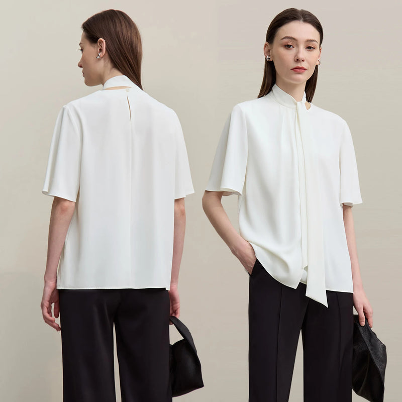 Amii Women's Blouse 2026 Summer New Tie Neck Flare Sleeve Flowy Pullover Top Women Elegant Loose Elegant Chiffon Shirt 12642081