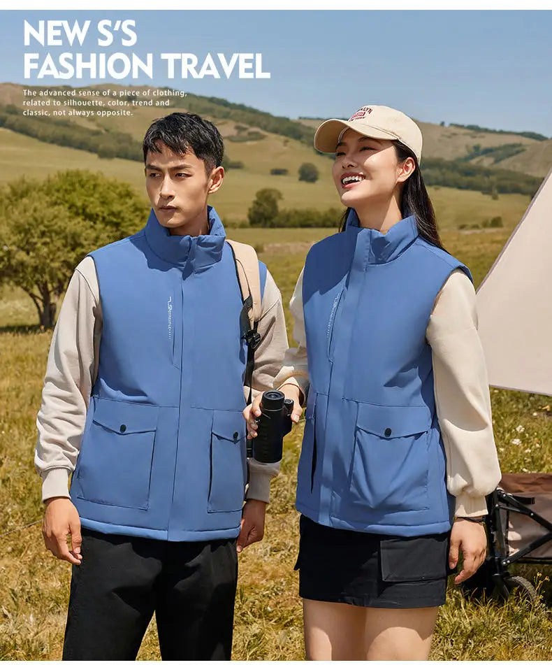 2026 Men's thickened warm cotton jacket Winter down vest team logo printed workwear  jacket  unisex couple fashion cloth