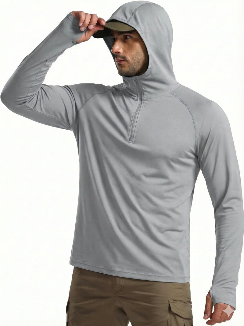 TACVASEN 1/4 Zip Hooded Shirts Mens UPF 50+ Sun Protection Running Surfing Athletic Shirt Lightweight Rash Guard Long Sleeve