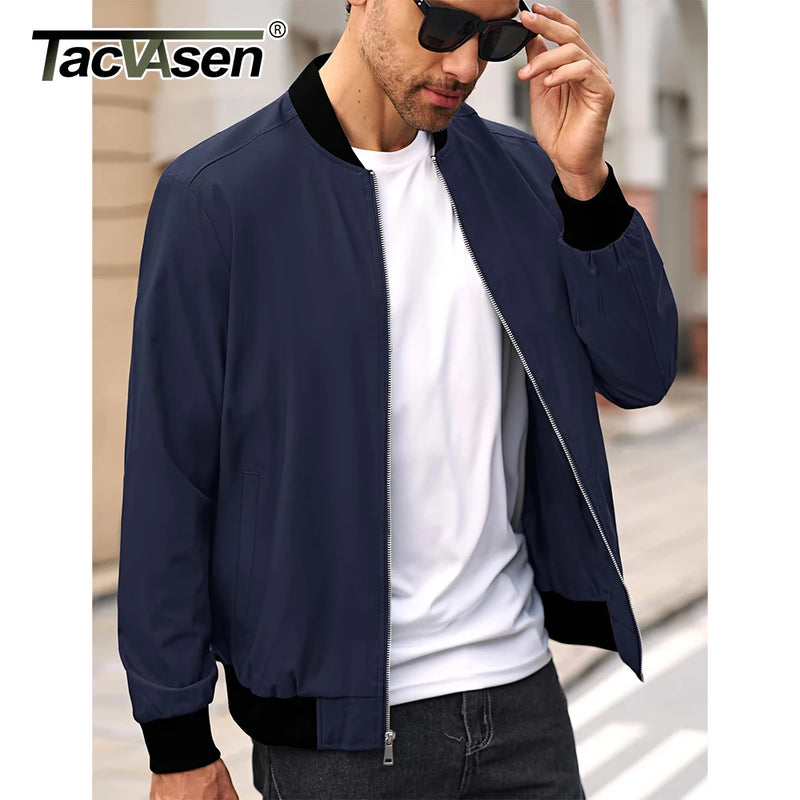 TACVASEN Men's Flight Jacket Lightweight Windproof Full Zip Casual Outdoor Spring Autumn Coat with Ribbed Cuffs