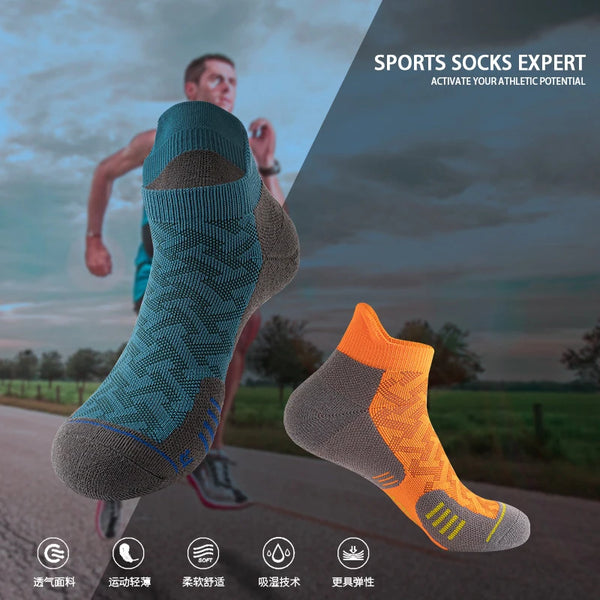 WRELS 1/2/3Pairs Athletic Running Cushioned Ankle Socks Cushioned Moisture Arch Support Compression Sock for Men and Women