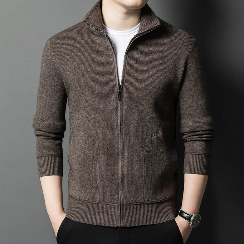 Solid Color Long-sleeved Stretch Cardigan for Men, Daily Casual Warm Sweater.Fall Jacket M-4XL