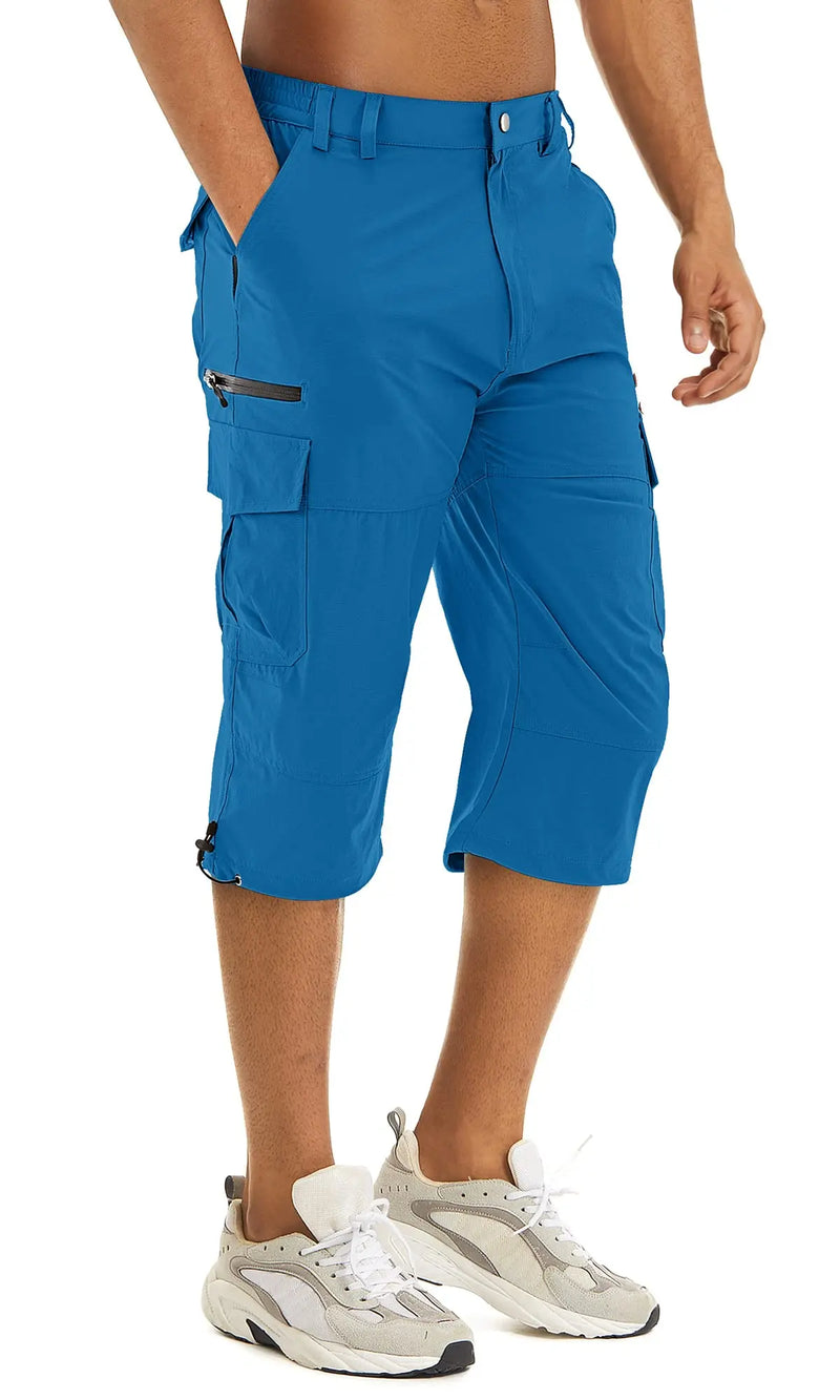 TACVASEN Men's Cargo Work Shorts Quick Dry 3/4 Length Capri Pants Multi-pockets Knee Length Trousers Summer Board Beach Shorts