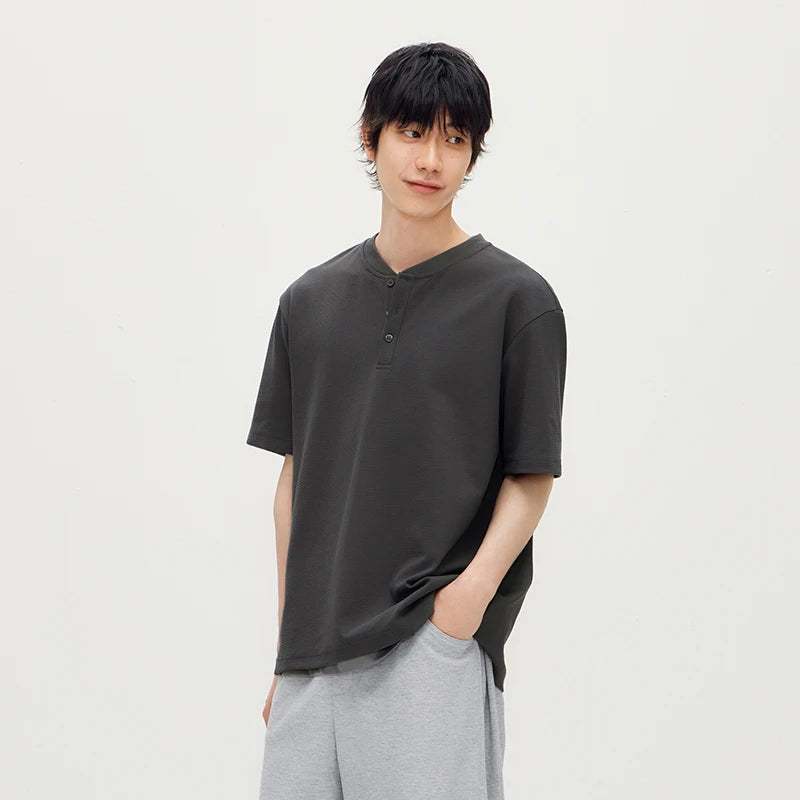Semir Men Tshirt Henry Neck Half Placket Cool Feeling Breathable Solid Knit 2026 Summer Casual Top
