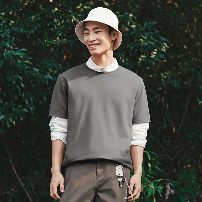 Semir Casual Tshirt Men 2026 Spring Cotton Solid Inner Layer Print Casual O neck Tshirts Basic Tops