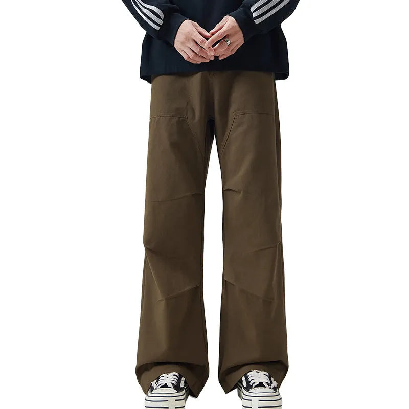 DUKEEN Men's Heavyweight 100% Cotton Cargo Pants Japanese Streetwear Loose Straight Leg Wide Leg Paratrooper Casual Pants