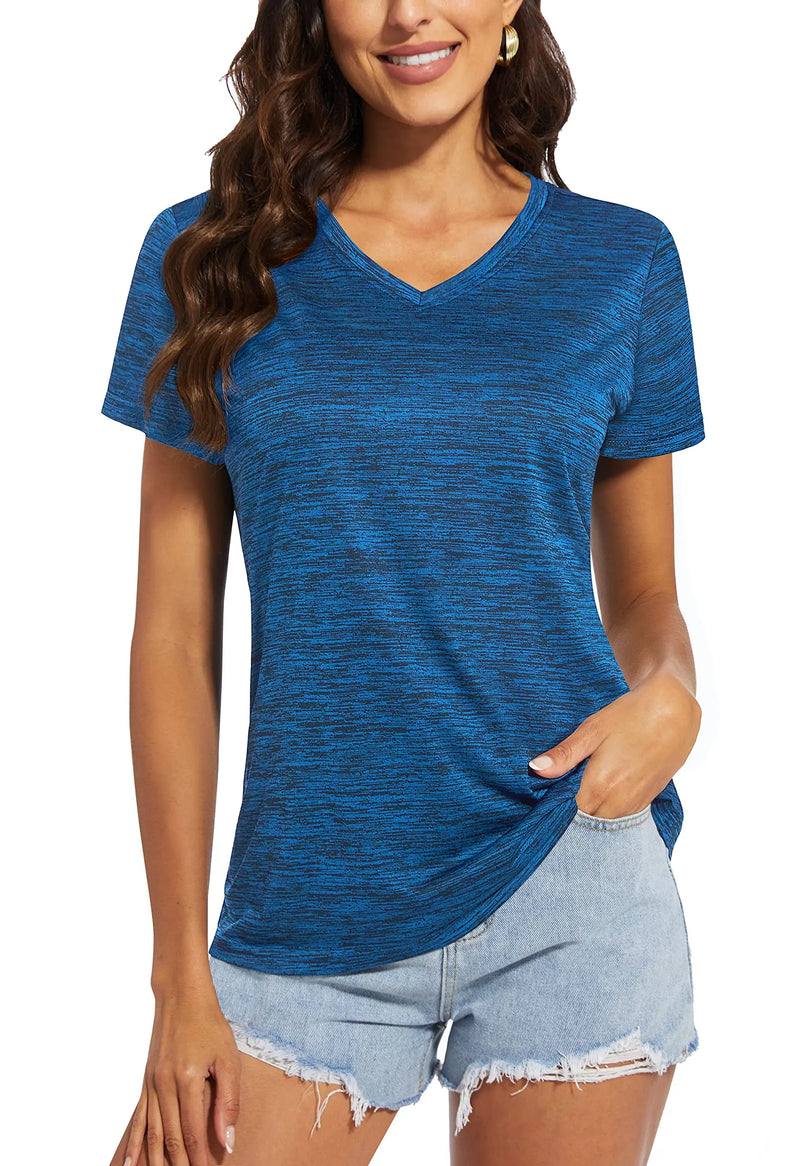 TACVASEN Moisture Wicking V Neck T-shirts Summer Quick Dry Shirts Womens Workout T-shirts Athlete Tops Lightweight Casual Tee
