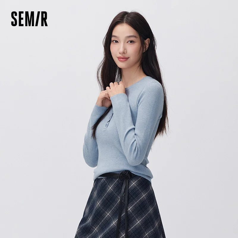 Semir Women Knit Sweater Thermal Warmth Antibacterial Antistatic Half Placket Slim Fit Versatile 2026 New Winter Daily Wear
