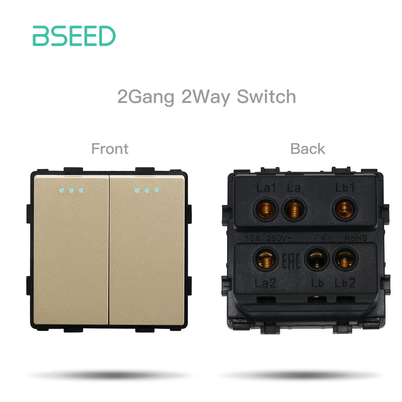BSEED EU Standard Wall Light Switch Module Electrical Outlets Button Switch DIY Function Part Glass Panel Free Collocation Gold