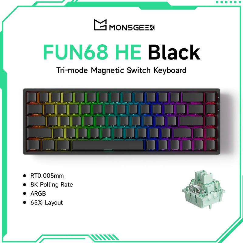 Akko MonsGeek FUN68 HE Magnetic Keyboard 65% Rapid Trigger 0.005mm 8000Hz ARGB USB/Wireless Gaming Custom Keyboard for Gamer