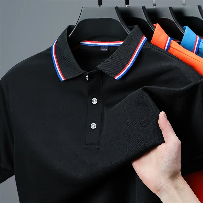 Men's Casual Solid Color Short Sleeve Polo Shirt Summer 2026 Fashionable Comfortable Versatile Top for Men