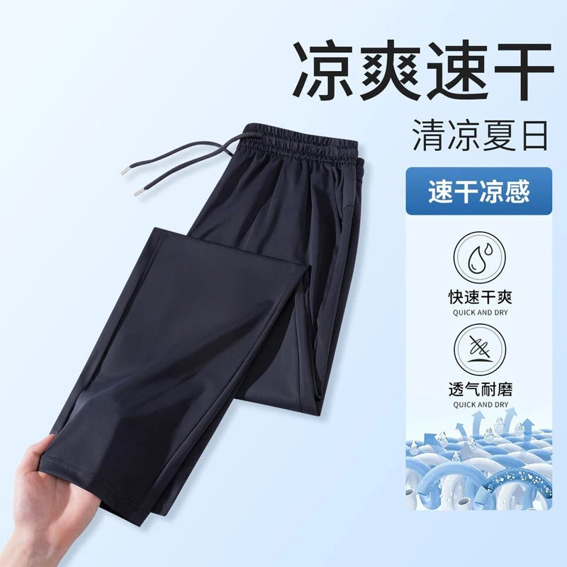 2026 Highly Elastic Men's Summer Ice Silk Pants, Thin Unisex Quick-dry Sports Trousers, Blue and Black Casual Pant.