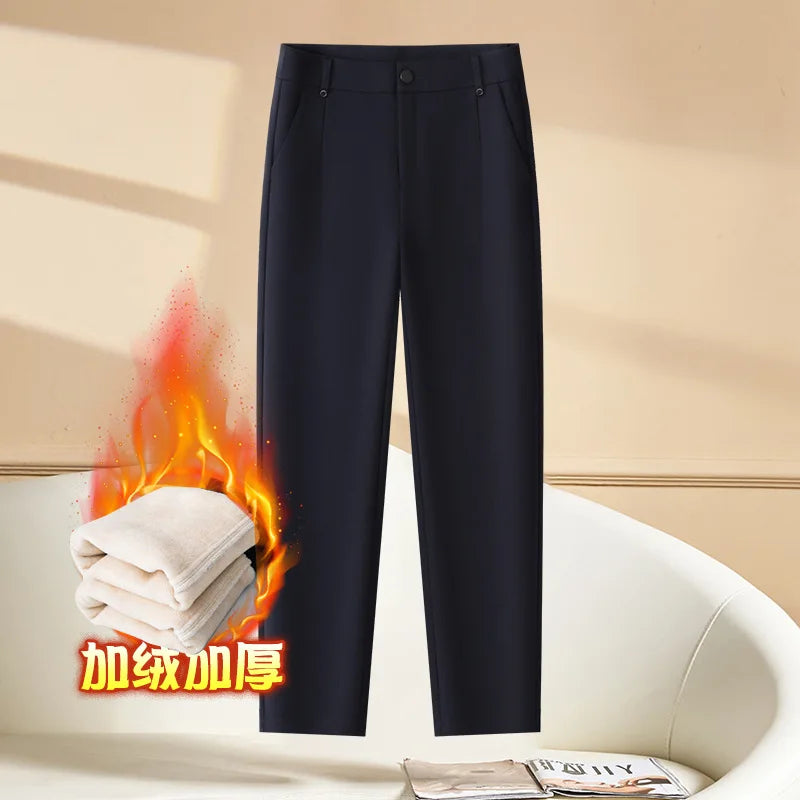 Women's Khaki Elastic Waist Stretch Pants, Black, Navy Trouser, Fashion Casual Female Pant, 27,28,29,30,31,32,33 (China Size)