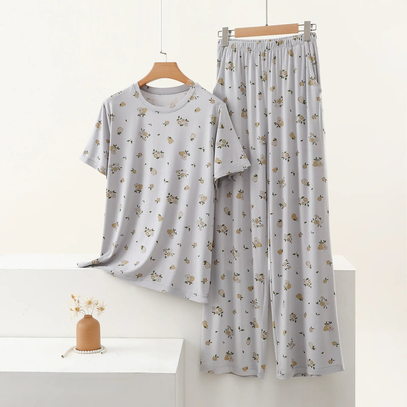Floral Pajamas Woman Summer Thin Two-piece Ladies Set Modal Loose Home Suit Short Sleeve Nightwear for Woman Sleepwear Pijama
