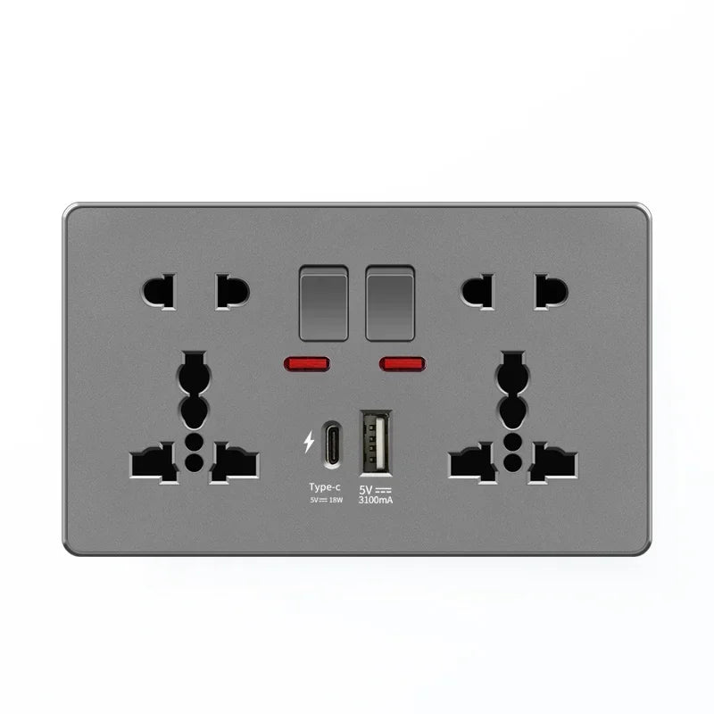 18W Type-C Plug Quick Charging Uk 13A Usb Wall Socket,Electrical Outlet with 3.1A USB C,Universal Dual 5-pin Power Socket Panel