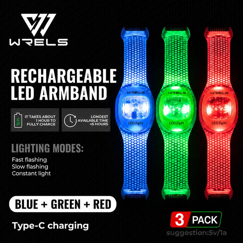 WRELS Arm Light Rechargeable LED Light Up Armband Waterproof Night Running Cycling Outdoor Safety Wristband Warning Light