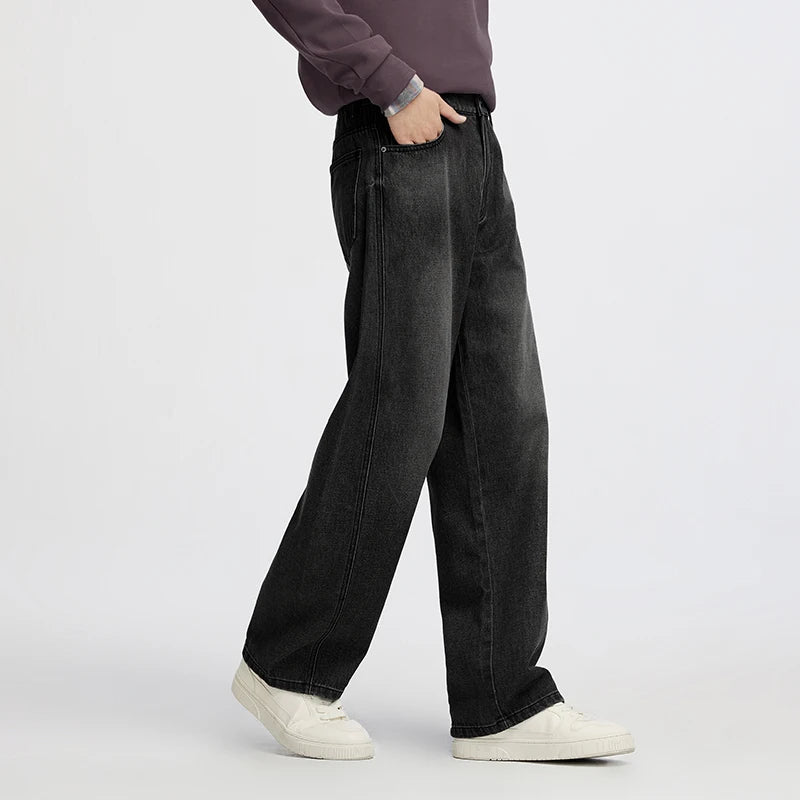 Semir Men Jeans Loose Curved Barrel Leg Retro Washed Street Casual Style Autumn Denim Pants Urban Daily Wear 2026