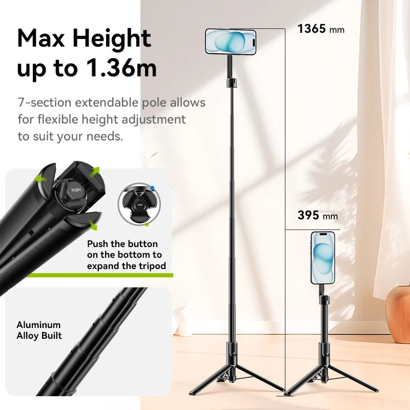 ជើងកាមេរ៉ា Selfie ម៉ាញេទិក Ulanzi MG-003 Pro ជើងកាមេរ៉ា Selfie អាចពង្រីកបាន 1.36 ម៉ែត្រ សម្រាប់ iPhone 15 14 13 12 ការផ្សាយផ្ទាល់ Vlog