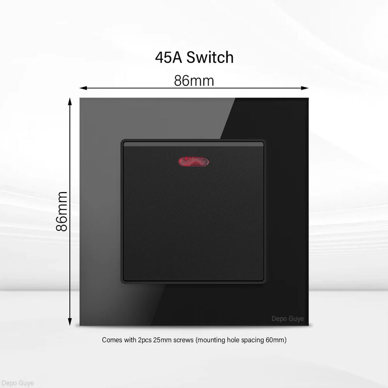 UK Black USB Type-C 18W Fast Charging Socket Universal Tempered Glass  Double 5-pin Power Plug,Home Electrical Wall Light Switch