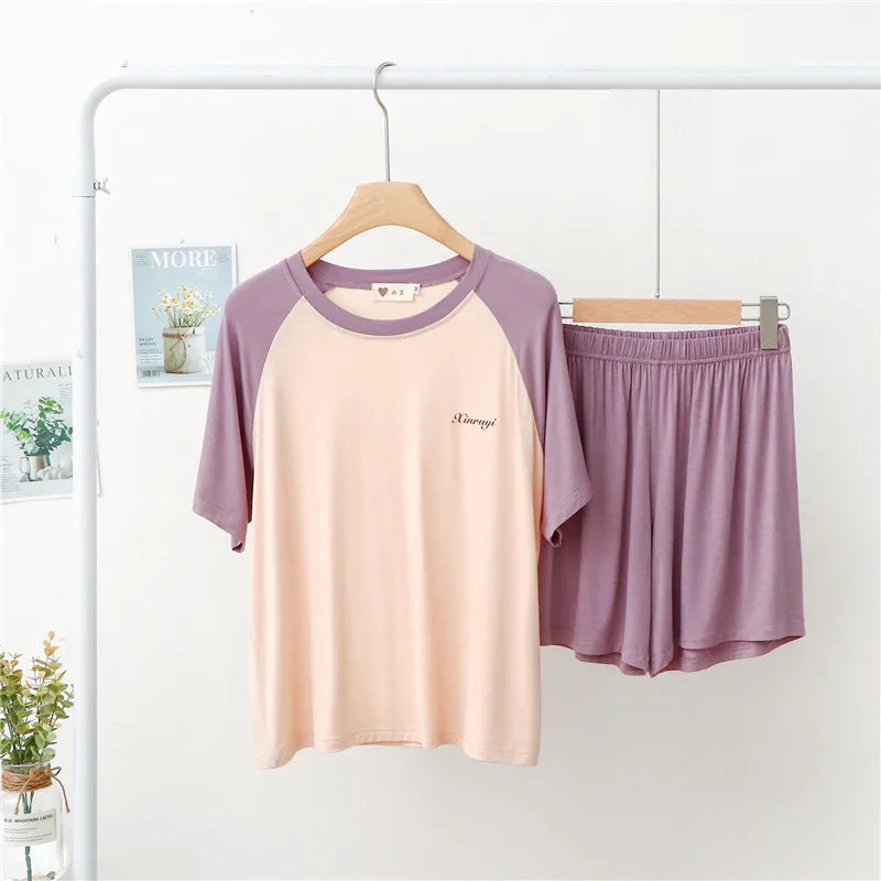 Modal Large Size Pajamas Women's Home Clothes Short-Sleeved Shorts Sleepwear Set Casual Loose Summer Outside Wear Homewear