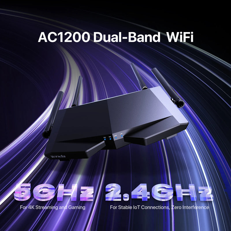 រ៉ោតទ័រវ៉ាយហ្វាយ Tenda AC6 ជំនាន់សកល AC1200 អ៊ីនធឺណិតឥតខ្សែល្បឿនលឿន 5GHz MU-MIMO Beamforming គម្របជួរវែង ថ្មីដើម