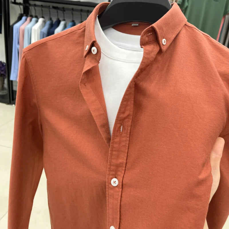 High-quality men's long-sleeve shirt made of 100% cotton, breathable, sweat-wicking, suitable for business or casual wear.M-4XL